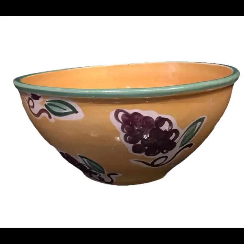 🍽️Large Hand Painted Bowl - Yellow With grapes